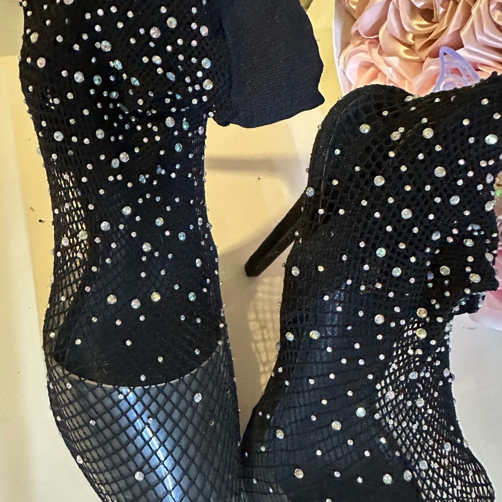 Fashion Nova Black Mesh Rhinestone Heels
